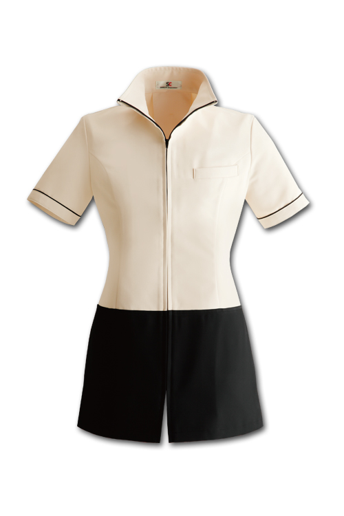 ジャケット　アロマトリートメントの施術服に撥油加工ジャケット【女】(ベージュ×ブラック)
