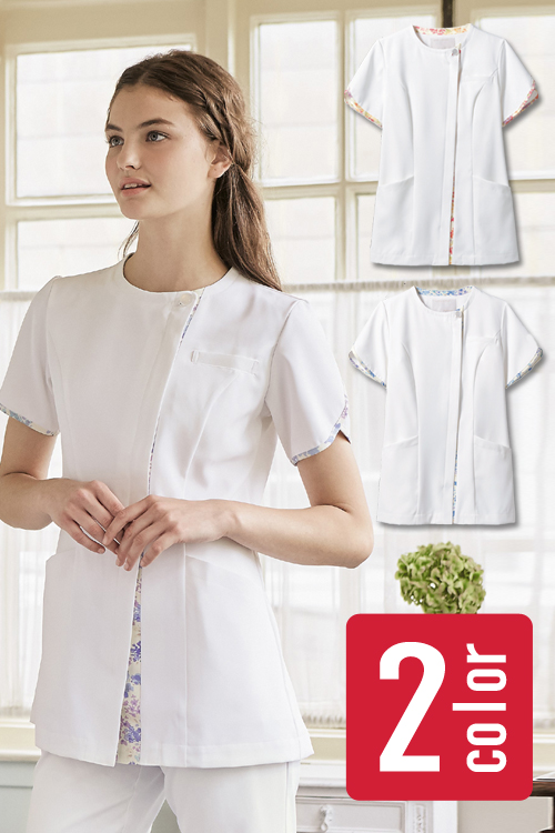 【美容クリニック向け制服ユニフォーム】LAURAASHLEYナースジャケット【花柄パイピング】