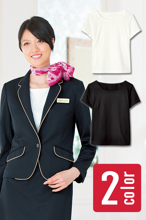 [受付接客・医院事務制服]上質なめらか素材 人気のきちんと半袖Tシャツ