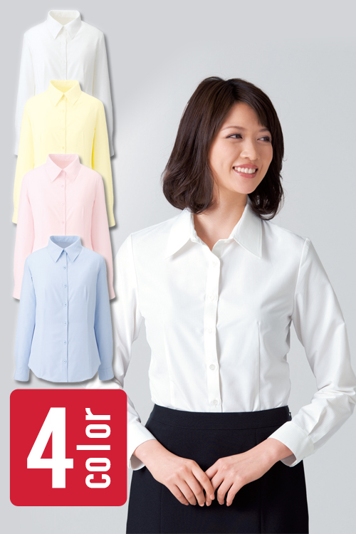 【受付事務 案内制服】透けにくいベーシック国産ブラウス　洗濯機可