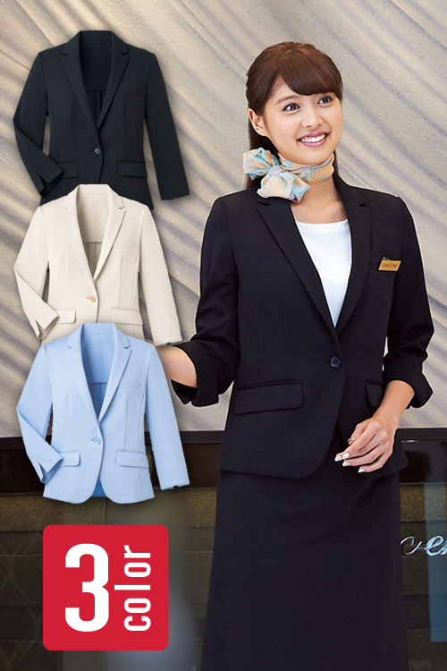 七分袖ジャケット 型くずれしにくいストレッチ素材【ホテル受付フロント制服】