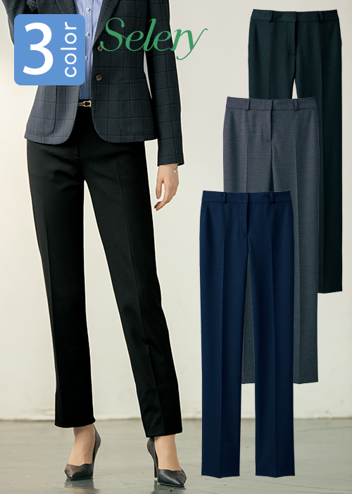 【エステ・ホテル受付案内・ブライダルスタッフ制服】ストレッチ素材で動きやすい美脚ニットパンツ　3色