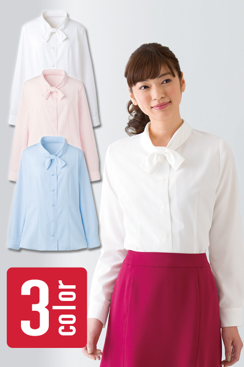 【受付事務 案内制服】国産リボンブラウス　透けにくく洗濯機OK