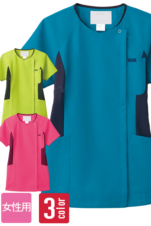 【病院 歯科クリニック介護制服ユニフォーム】すっきり切り替えのジップスクラブ女性用【3色】