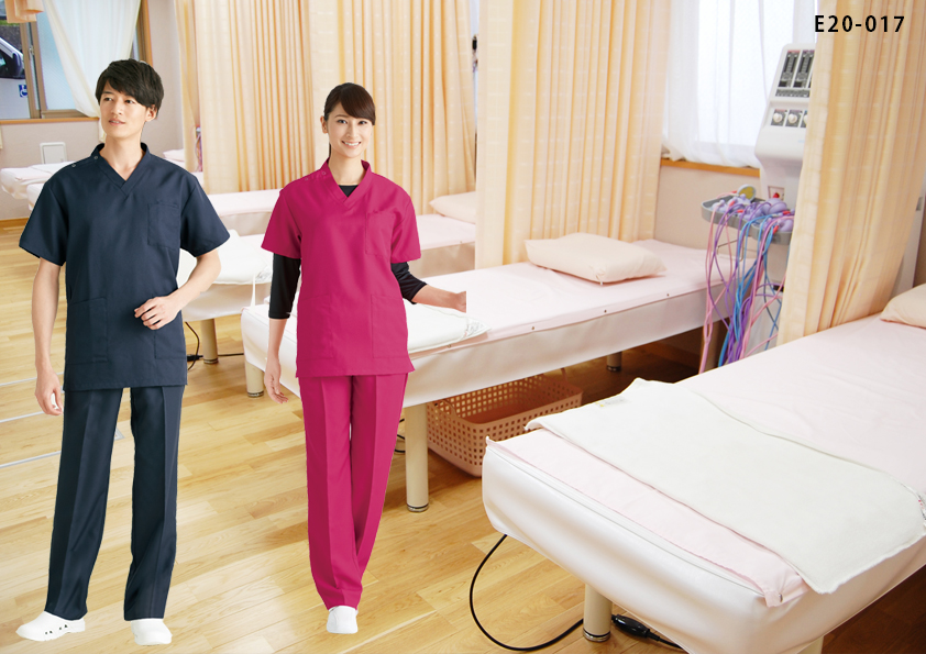 codeE20-017コスパ重視のカラーバリエーション豊富なスクラブスタイル｜親しみやすい整体・整骨院・マッサージ店コーデ