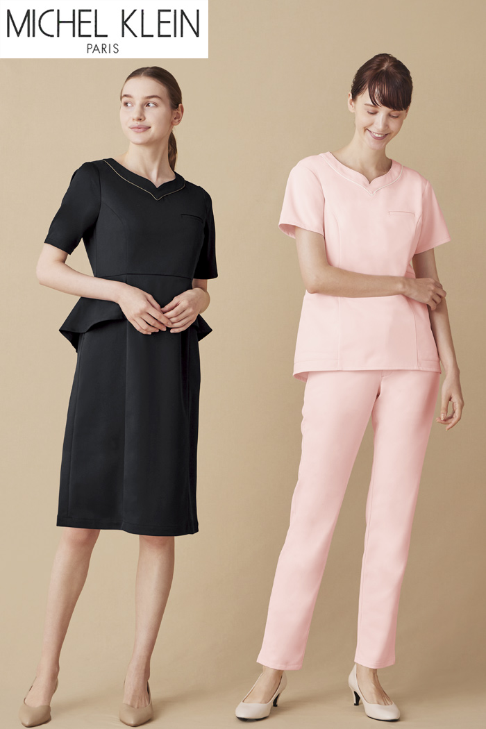 ec0039【エステ・美容歯科クリニック制服はコーデから選ぶ】ミッシェルクラン　バックスタイルまでこだわったチュニック&ワンピースコーディネート