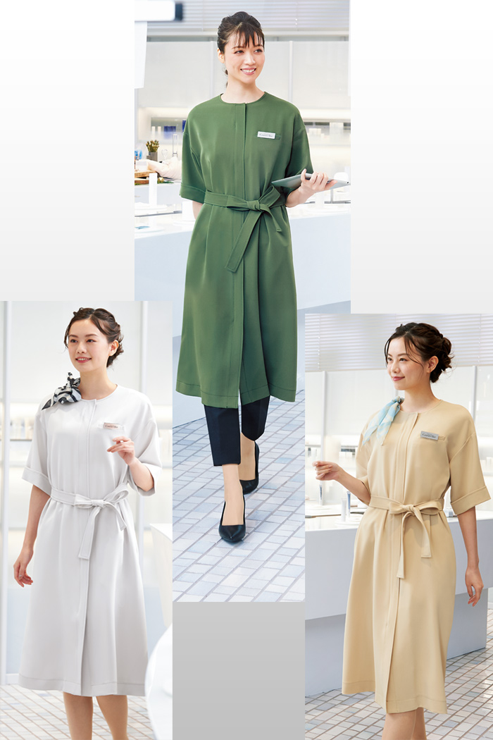 エステ・美容・クリニック受付ユニフォームはコーディネートから選ぶ -eh0035_newやさしいカラーに、ナチュラルな雰囲気が漂う　ワンピース3色