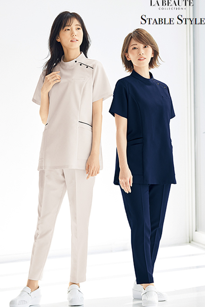 エステ・美容・クリニック受付ユニフォームはコーディネートから選ぶ -eh0048_new和モダンな印象　和服のようなデザインのワンピース・ジャケット&スカートスタイル