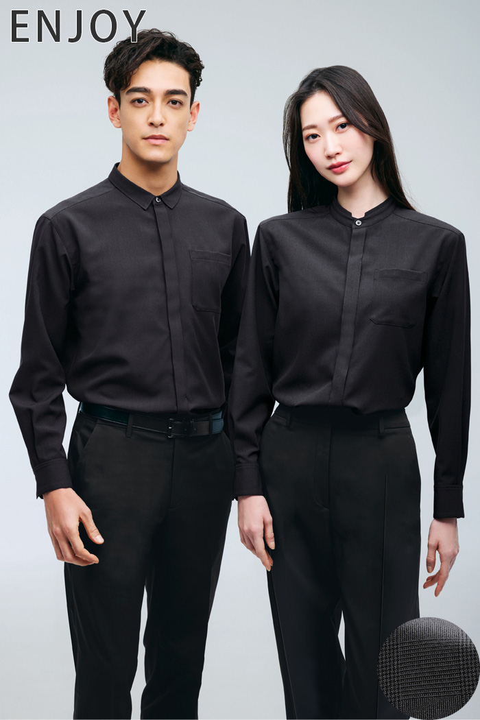 エステ・美容・クリニック受付ユニフォームはコーディネートから選ぶ -ek0009_new上品なチャコールグレンチェック柄シャツでコーディネート