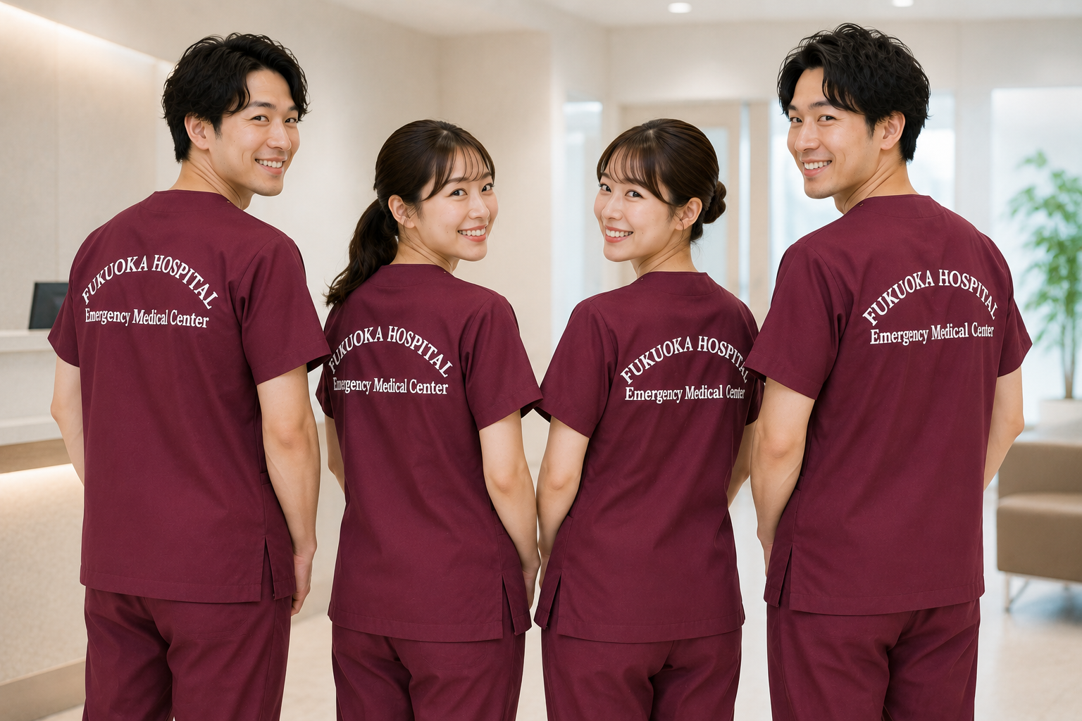 スクラブの背中に大きくプリント。ワインのスクラブには白で転写プリントがいい