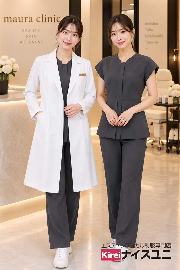 病院・エステ制服はコーデから選ぶ｜美容クリニック看護師のダークネイビー制服｜美容クリニック×看護師×スタイリッシュ×ダークネイビー | 可愛いシルエットと高級感を両立したユニフォームコーデ【mxp0002】