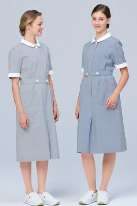 【歯科・医療ユニフォーム】伝統的で品位のあるグレンチェック柄、清楚感を感じさせる　ワンピース【2色】