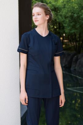 【歯科・美容クリニックユニフォーム】衿ぐりの配色パイピングがやさしい雰囲気。チュニック【女性用3色】