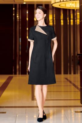 【美容医療・エステサロン・クリニック制服】アシンメトリーな襟が際立つワンピース【女性用】