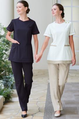 【歯科・美容クリニックユニフォーム】首まわりを綺麗に見せてくれるチュニック【女性用2色】