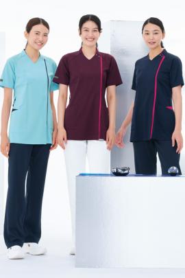 【歯科・介護・病院ユニフォーム】配色冷感ファスナースクラブ【女性用】