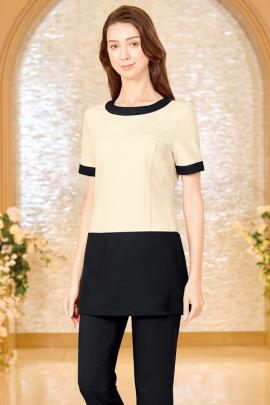 吸汗速乾・防汚加工でお洗濯もらくらくな大人気チュニック(ベージュ×ブラック)