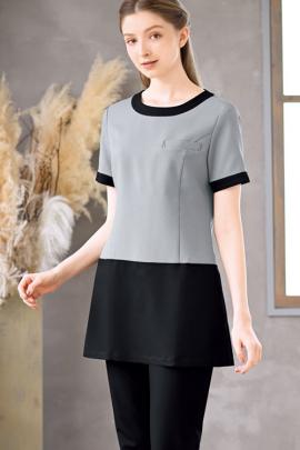 【エステサロン・歯科クリニック制服ユニフォーム】映える千鳥柄チュニック E3144