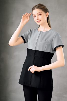 【エステサロン・歯科クリニック制服ユニフォーム】前開き千鳥柄ジャケット E3145