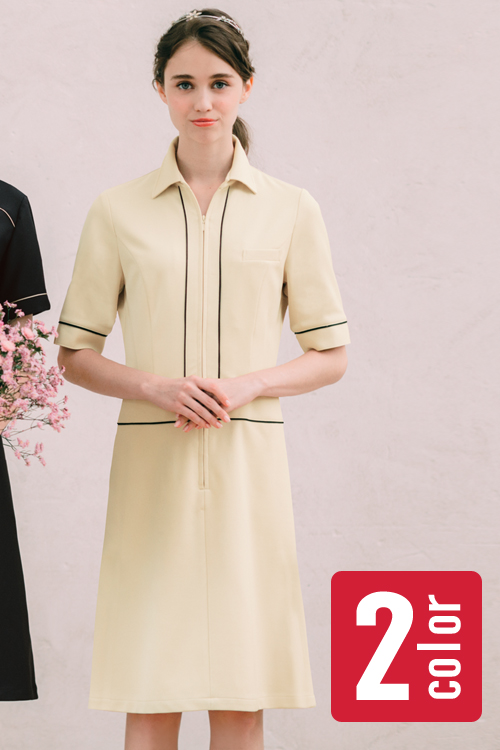 販売終了 五分袖の動きやすい襟付きワンピース エステ メディカル 病院 歯科等 制服ユニフォーム専門店キレイユニ Kirei Uni