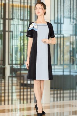 【美容医療・エステサロン・クリニック制服】ブラック×グレー配色ワンピース【女性用】