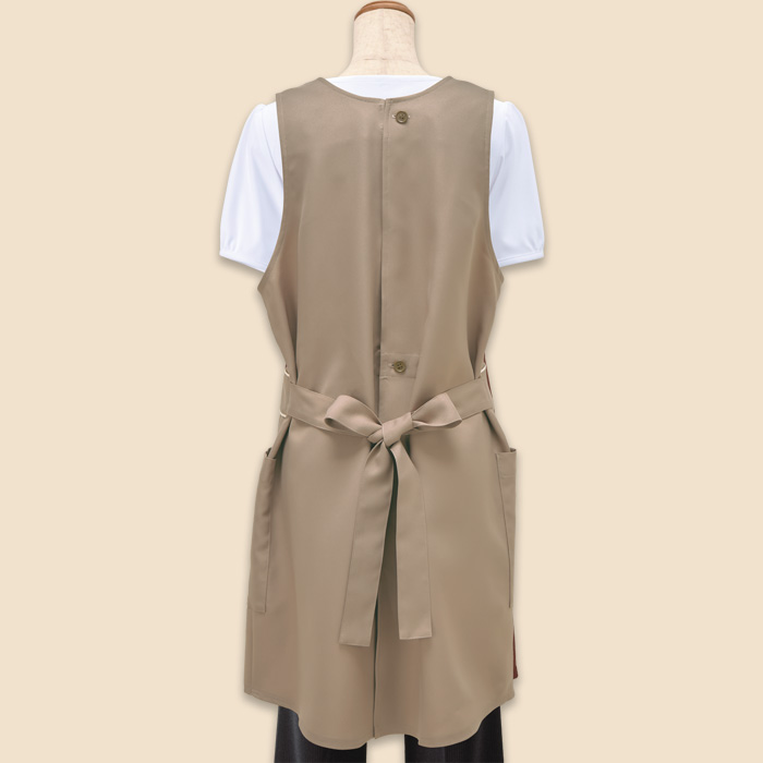【販売店・サロン制服】エプロンドレス2色【女性用】　高め位置のパイピングがスタイルアップ効果　生地スペック