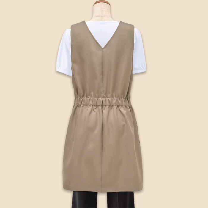 【販売店・サロン制服】エプロンドレス2色【女性用】　前ファスナーで着脱ラクラク　ウエストリボンがアク　生地スペック