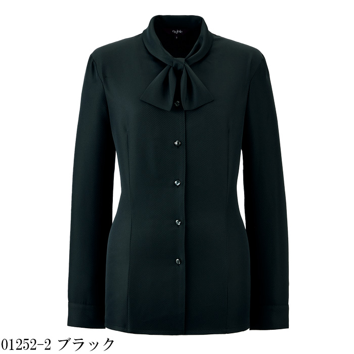 【受付・おもてなし・事務】簡単リボンの長袖ブラウス【3色】　カラー展開