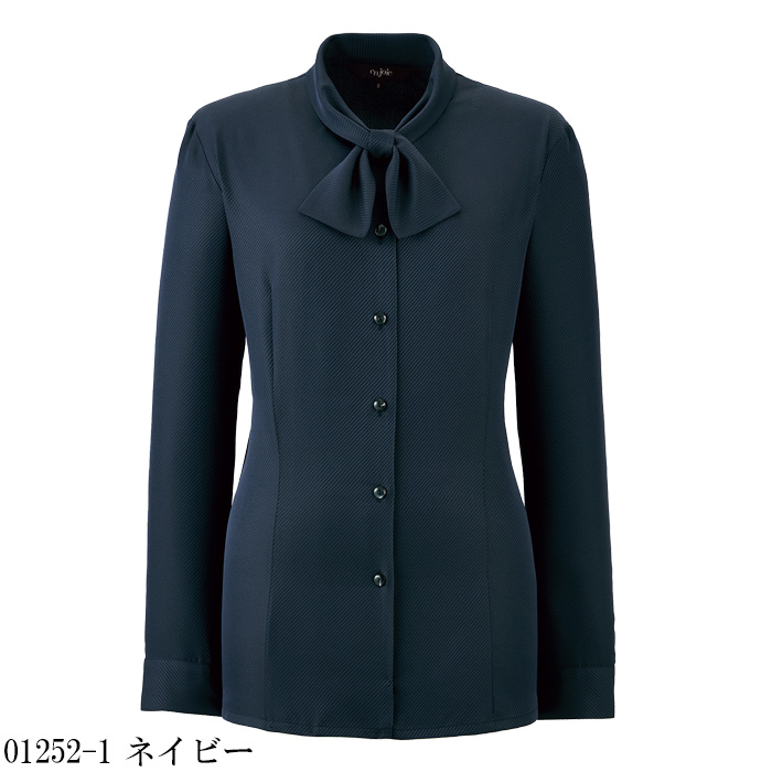 【受付・おもてなし・事務】簡単リボンの長袖ブラウス【3色】　カラー展開