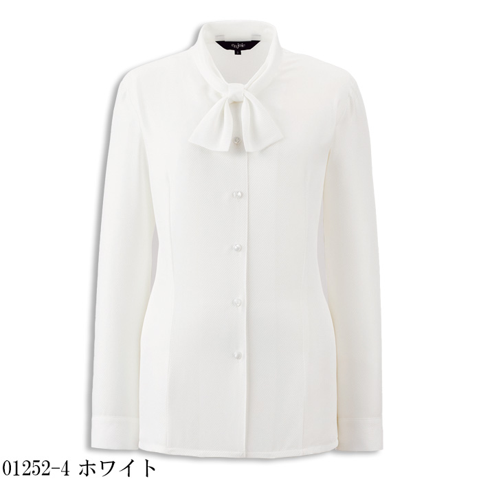 【受付・おもてなし・事務】簡単リボンの長袖ブラウス【3色】　カラー展開