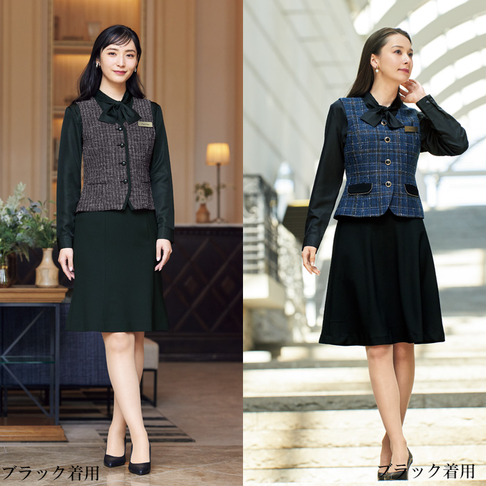 【受付・おもてなし・事務】簡単リボンの長袖ブラウス【3色】　モデル着用イメージ