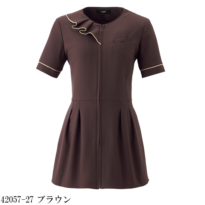 【エステサロン・歯科・クリニック】胸元のラッフルが優美なマーメイドチュニックジャケット【女性用】　カラー