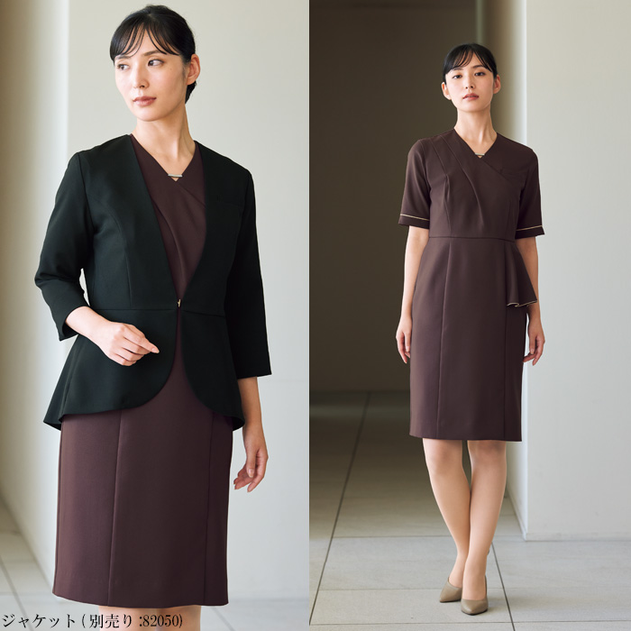 【エステサロン・歯科・クリニック】ウエストラッフルが優美なマーメイドワンピース【女性用】　モデル着用イメージ