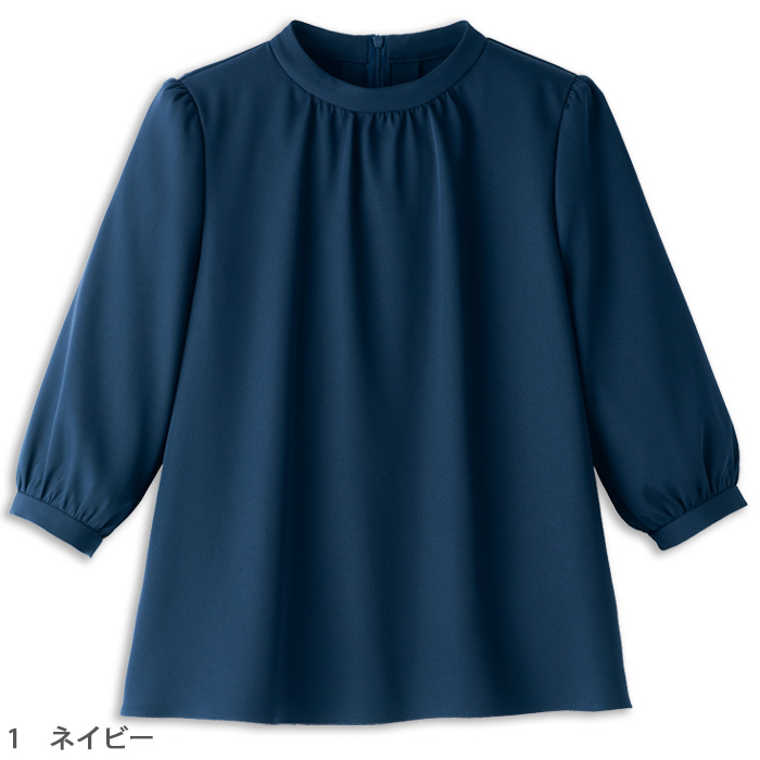 【ホテル飲食店受付・販売店制服】1枚で着映える、エコ素材　ストレッチスタンドカラーカットソー(七分袖