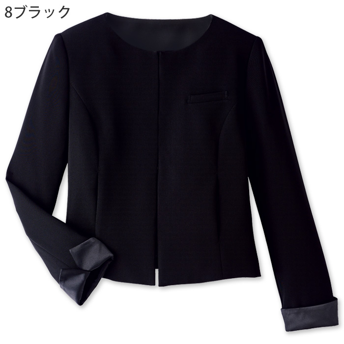 【ホテル・受付制服】　漆黒ブラック ノーカラージャケット　濃く、深く、研ぎ澄まされた「黒」