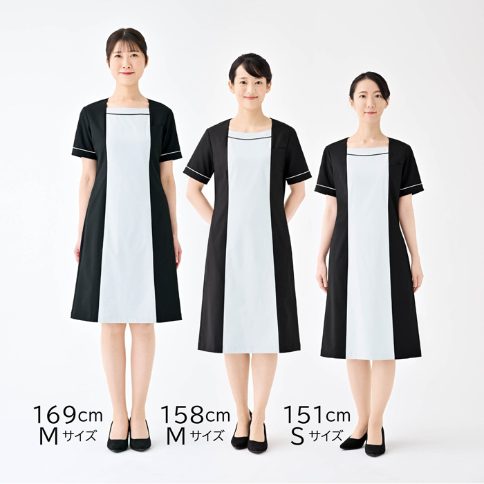ブラック×グレーチュニック　ブラック×グレー配色ワンピース【女性用】モデル着用イメージ