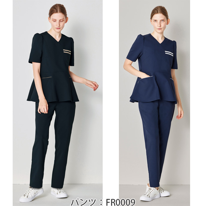  【エステ・クリニック制服】フォロレゾン ペプラムスクラブ2色【女性用】2本ラインがアクセント　モデル
