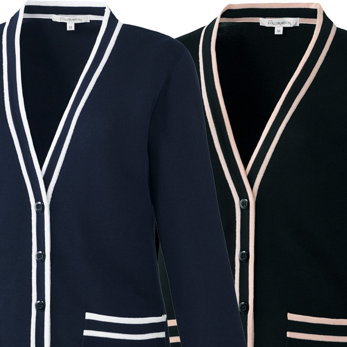  【エステ・受付制服】フォロレゾン カーディガン2色【女性用】パイピングデザイン　生地スペック