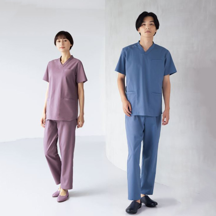 【歯科・介護・病院ユニフォーム】くすみカラーのきれいめスクラブ【兼用】