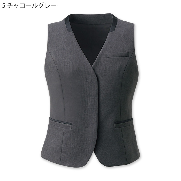 【ホテル・受付・接客制服】隠しボタンですっきり見えるノーカラーベスト2色【女性用】KASANE　色