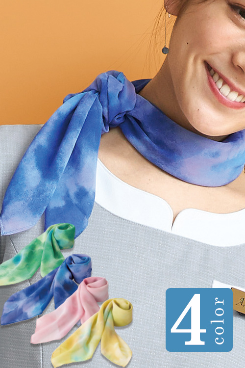 シュシュで簡単着脱スカーフ　職人の京染めで鮮やかデザイン　4色