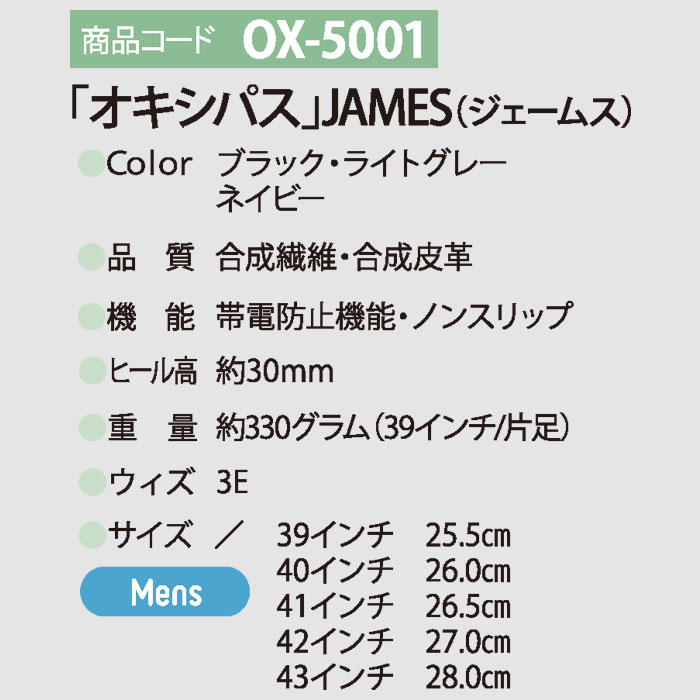 【病院・介護・マッサージ】メディカルシューズ　オキシパスJAMES 男性用(3色)