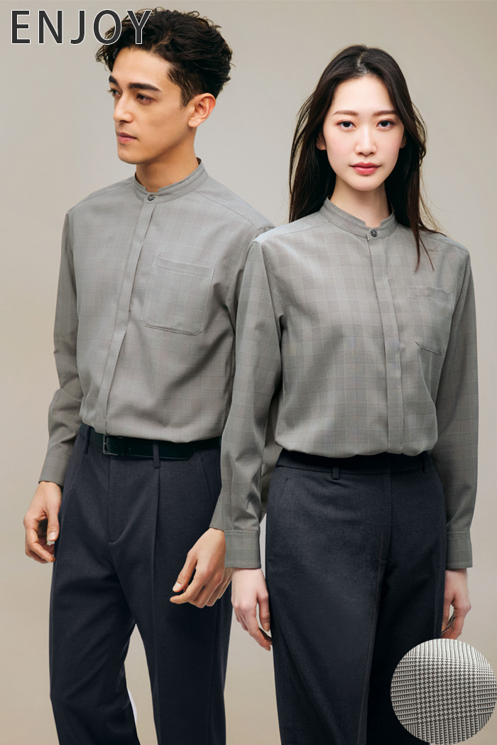 上品なグレーのグレンチェック柄シャツでコーディネート